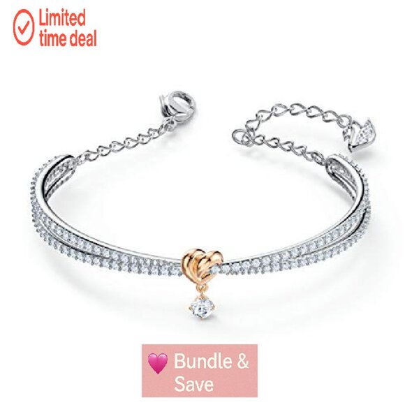 Crystal Heart Bangle Bracelet with Lobster Clasp, 4.5cm Length - Picture 3 of 5